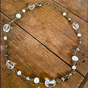 Silpada .925 Silver White Pearl and Clear stone necklace. Retired